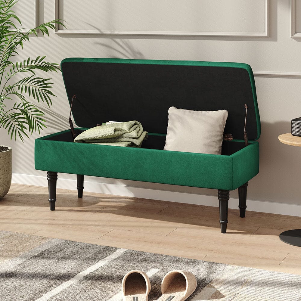 Teal Velvet Storage Bench with Tufted Top Living and Home 