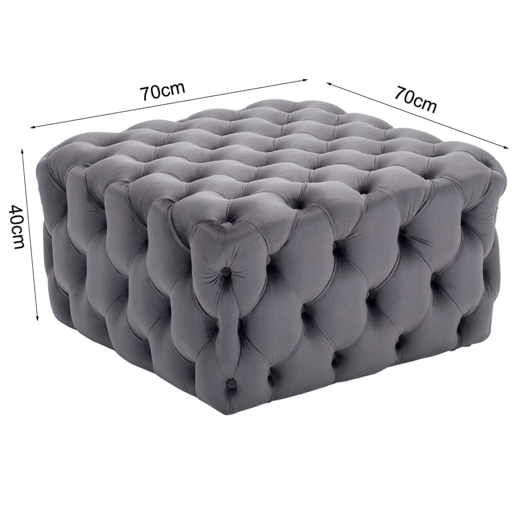 Chesterfield Style Square Ottoman Grey Velvet with Full Tufting Living and Home 