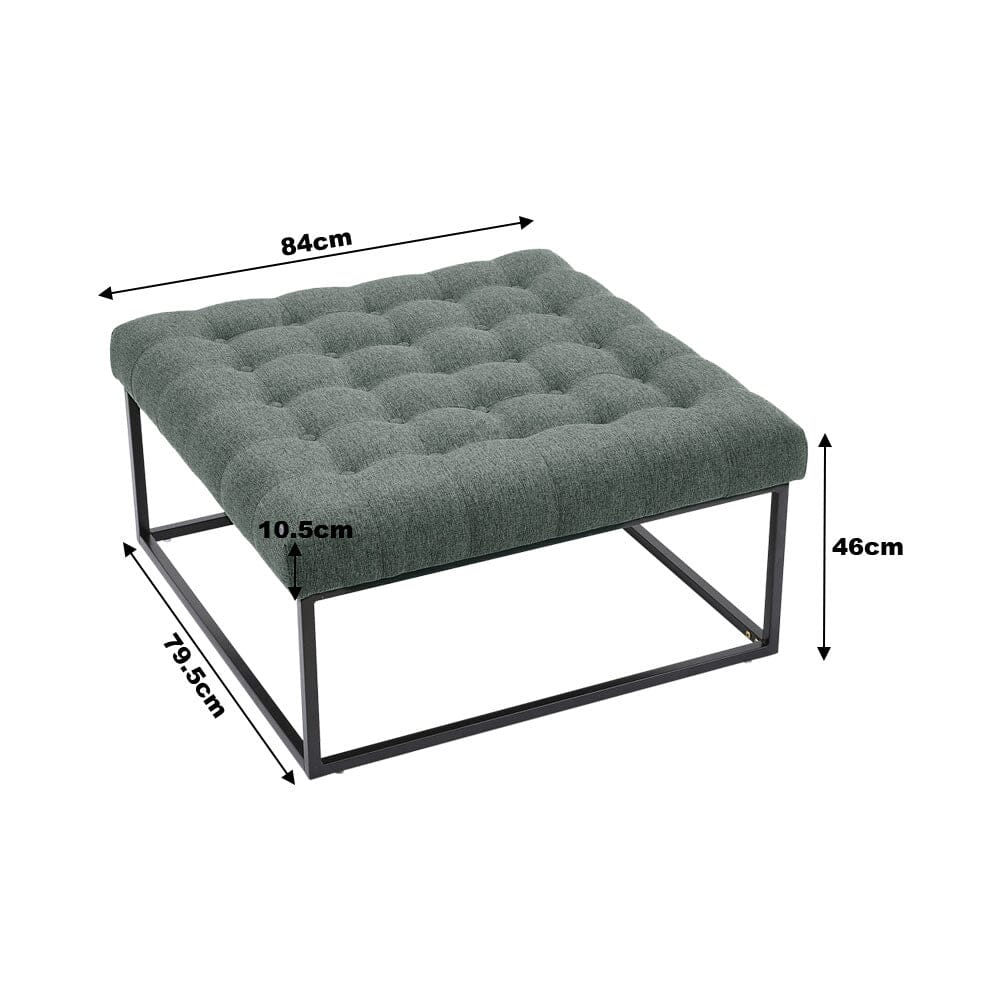 Large Square Ottoman Bench Linen Fabric with Tufted Detail &amp; Metal Frame Living and Home 