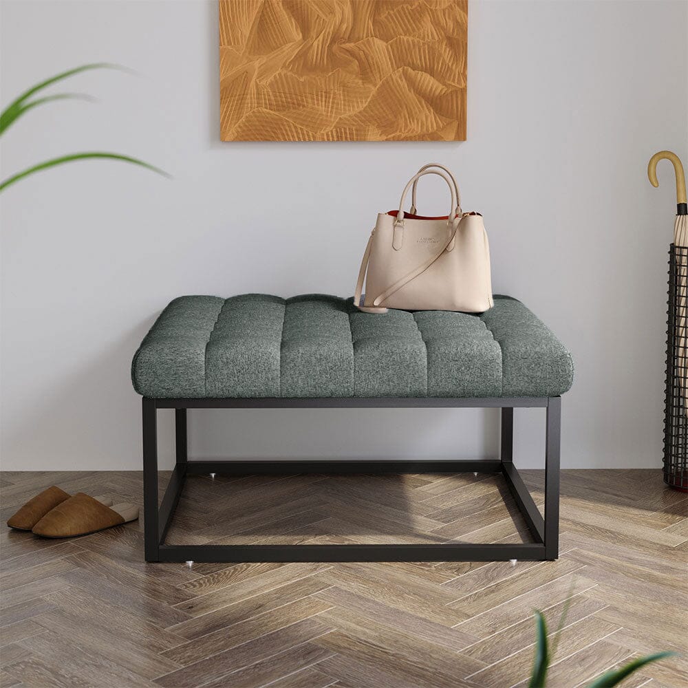 Large Square Ottoman Bench Linen Fabric with Tufted Detail &amp; Metal Frame Living and Home 