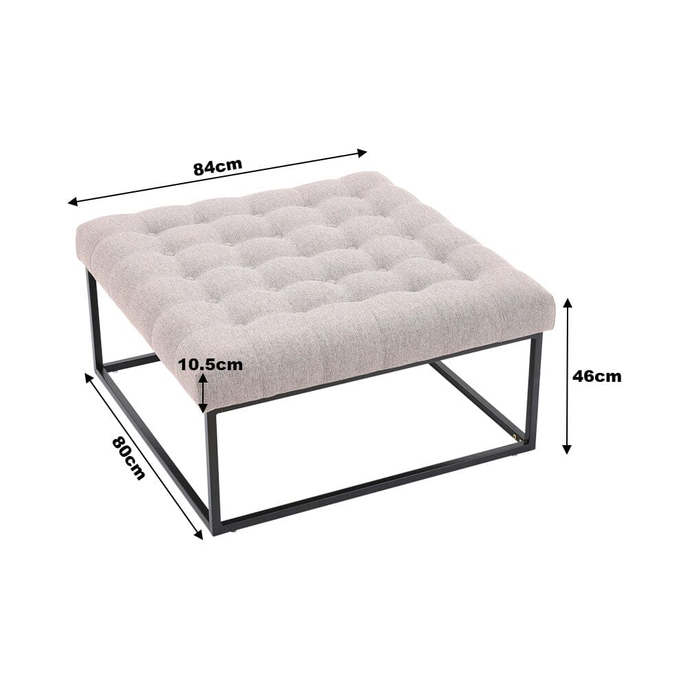 Large Square Ottoman Bench Linen Fabric with Tufted Detail &amp; Metal Frame Living and Home 