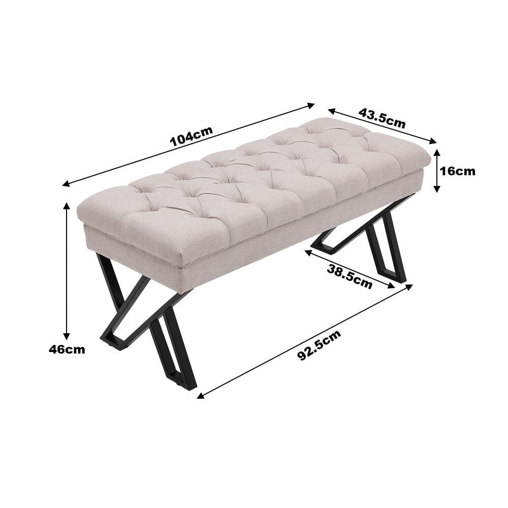 Rectangular Tufted Bench with Metal Frame Linen Fabric Living and Home 