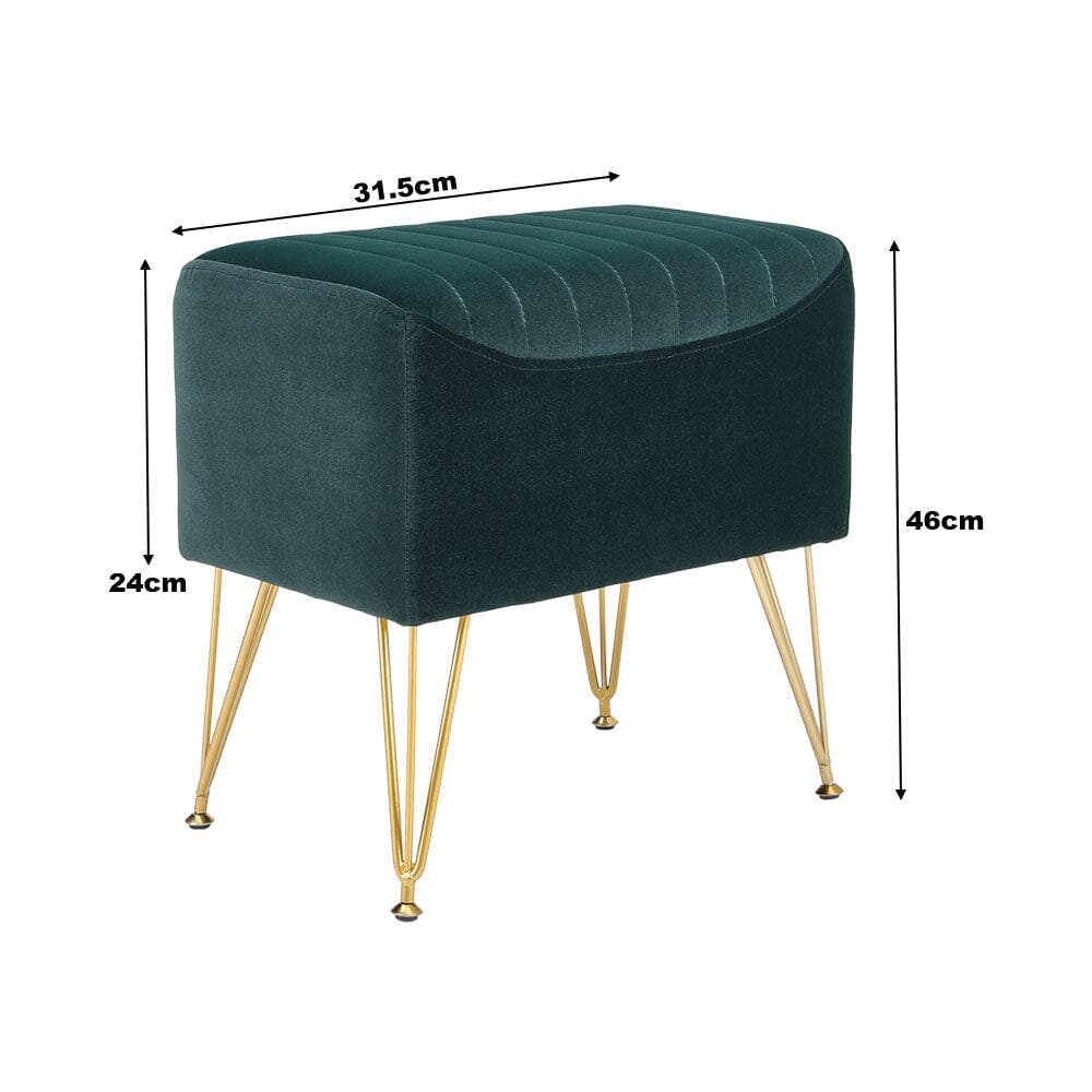 Mid-Century Modern Ribbed Ottoman Stool Green Velvet with Gold Legs Living and Home 