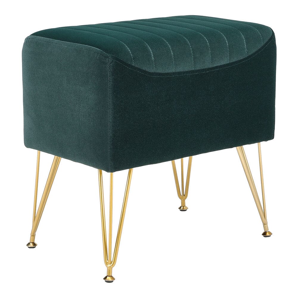 Mid-Century Modern Ribbed Ottoman Stool Green Velvet with Gold Legs Living and Home 