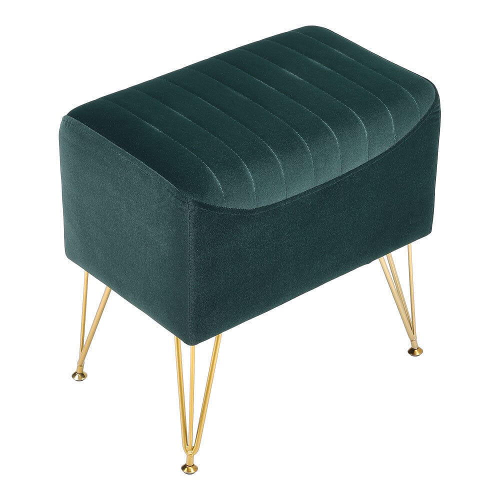Mid-Century Modern Ribbed Ottoman Stool Green Velvet with Gold Legs Living and Home 