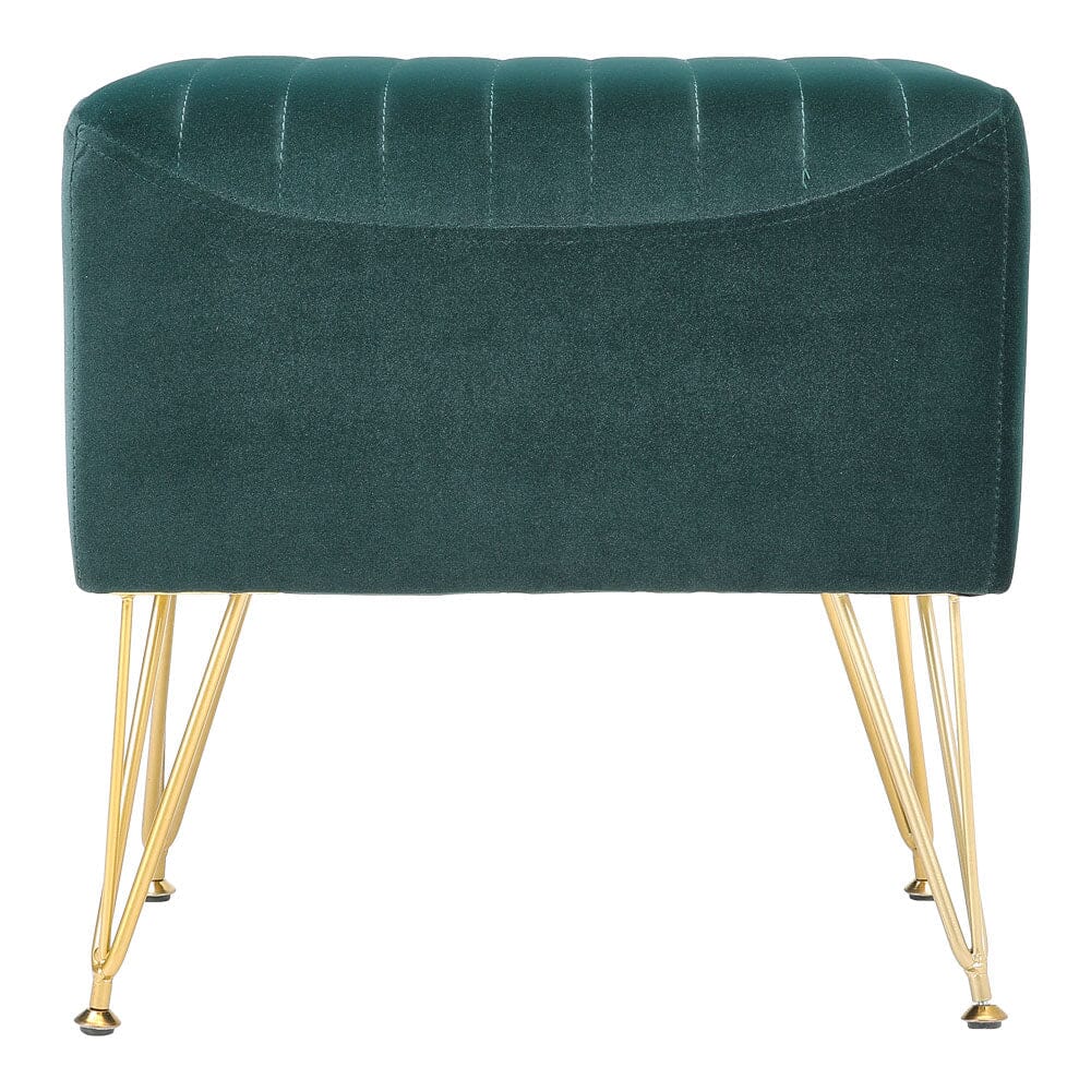 Mid-Century Modern Ribbed Ottoman Stool Green Velvet with Gold Legs Living and Home 