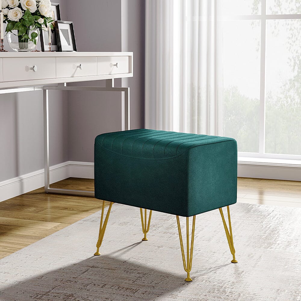 Soft Channel Velvet Stool with Gold Legs Footstools Living and Home 