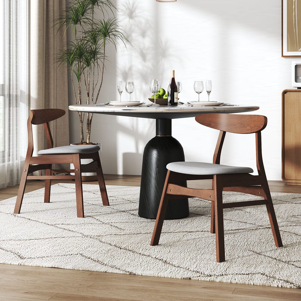 Linen Upholstered Wooden Dining Chair with Curved Backrest Living and Home 