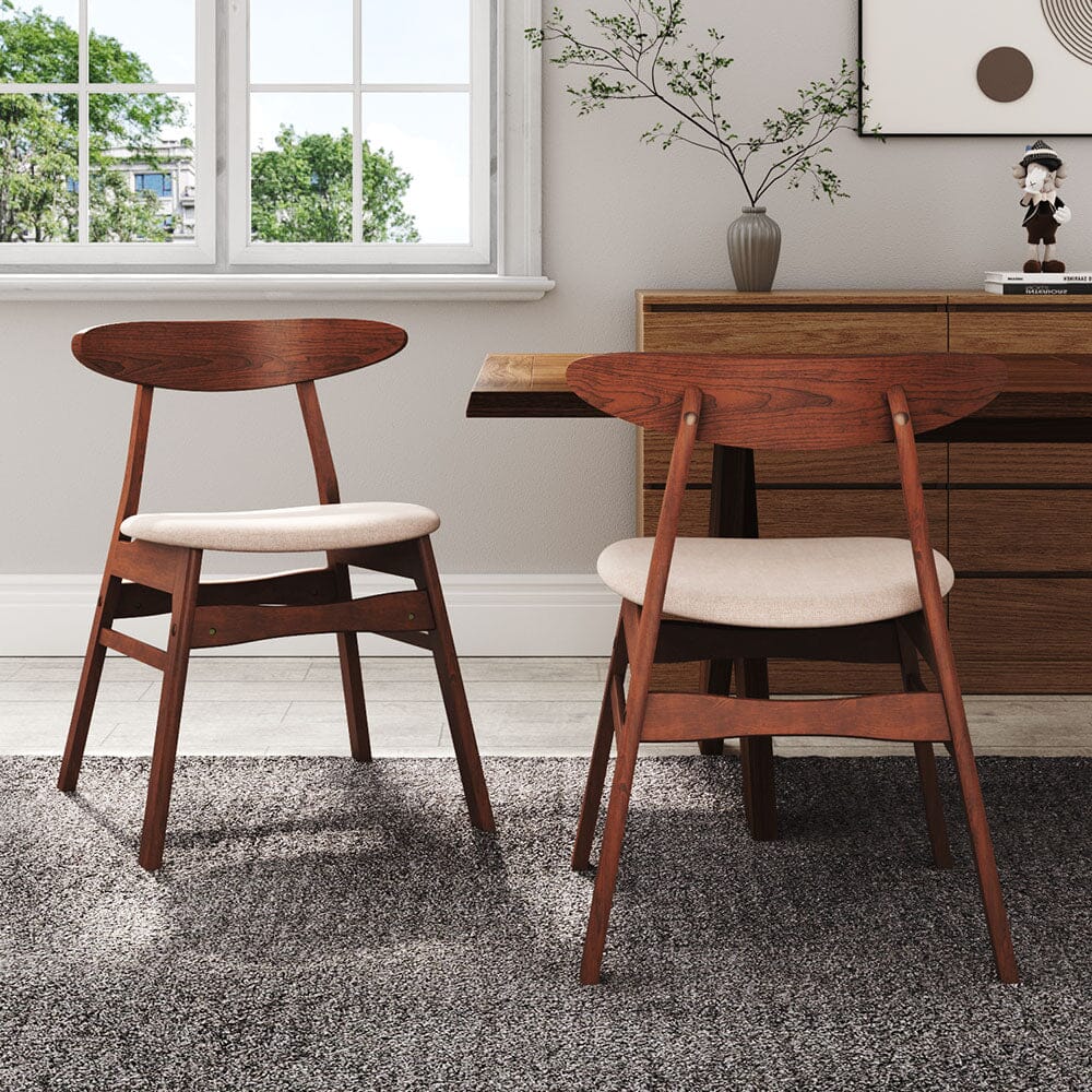 Linen Upholstered Wooden Dining Chair with Curved Backrest Living and Home 