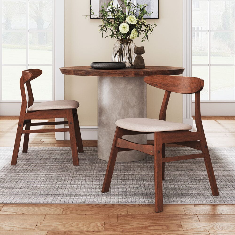 Linen Upholstered Wooden Dining Chair with Curved Backrest Living and Home 