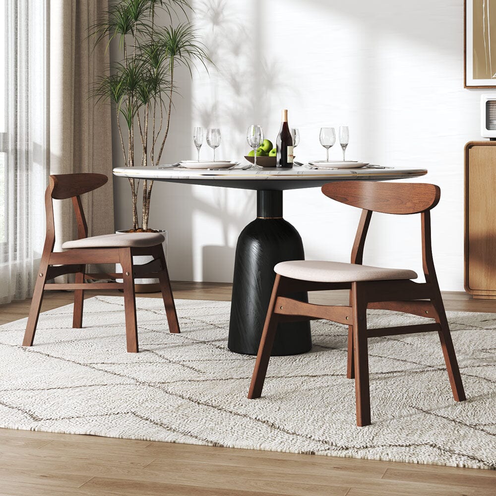 Linen Upholstered Wooden Dining Chair with Curved Backrest Living and Home 