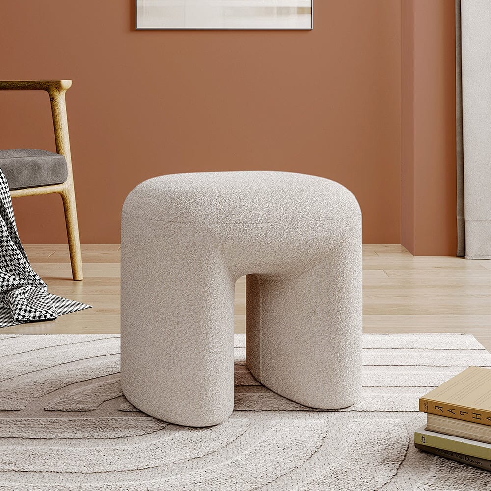 Modern Curved Teddy Fabric Stool Collection Living and Home White 