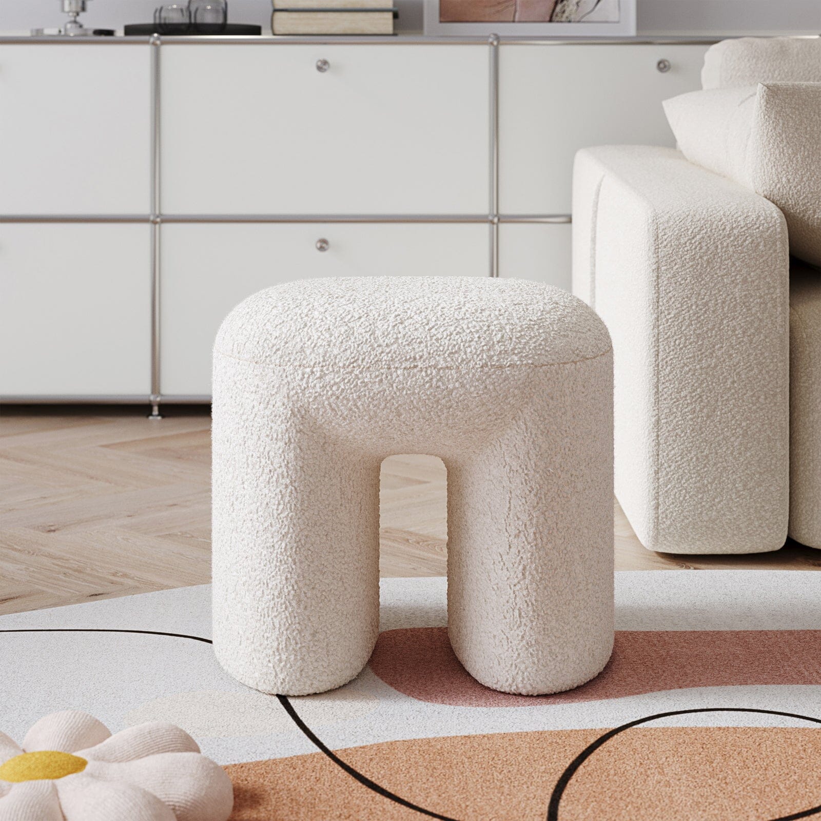 Modern Curved Teddy Fabric Stool Collection Living and Home 