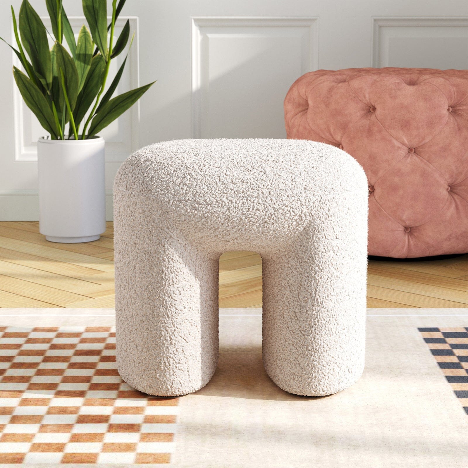Modern Curved Teddy Fabric Stool Collection Living and Home 