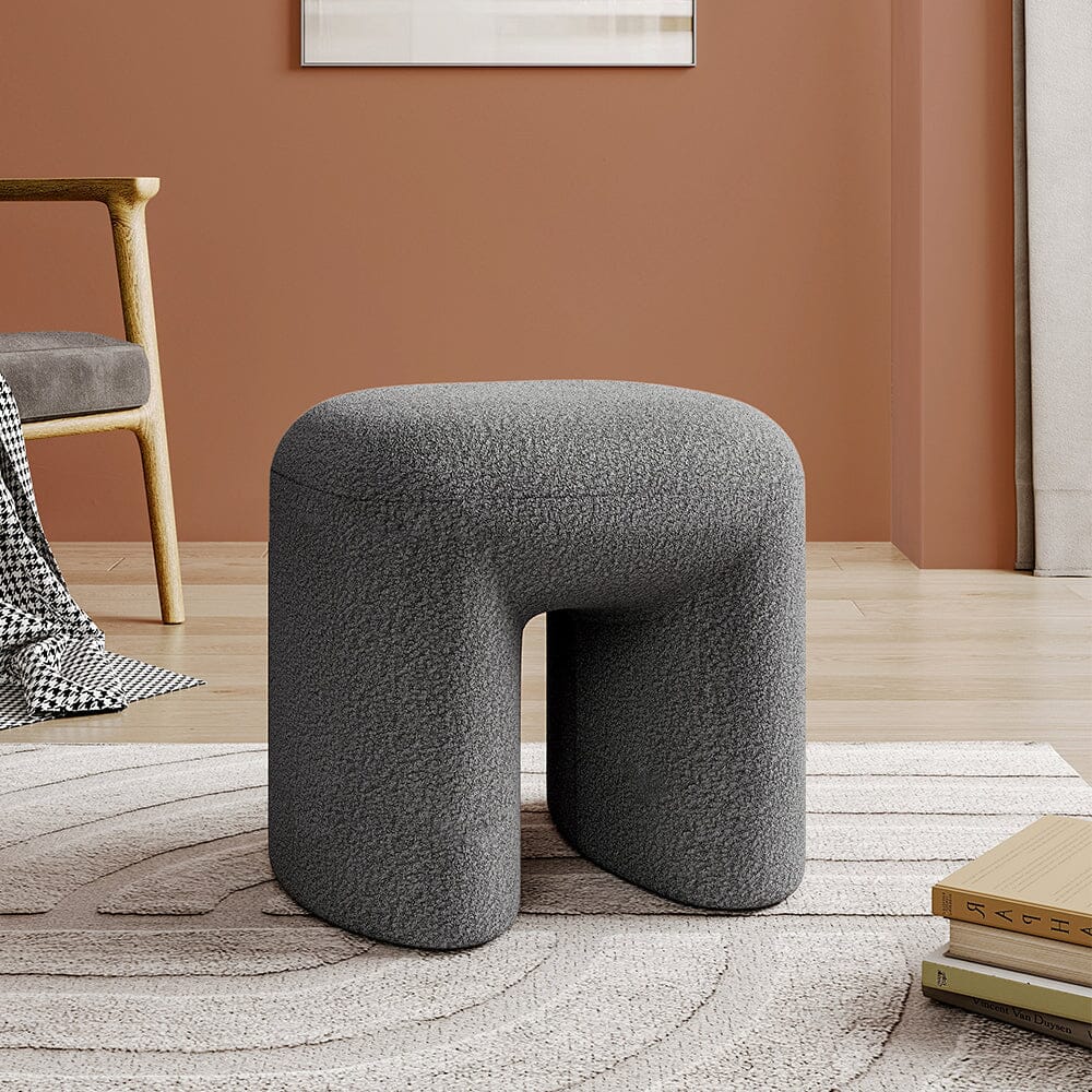 Modern Curved Teddy Fabric Stool Collection Living and Home Grey 
