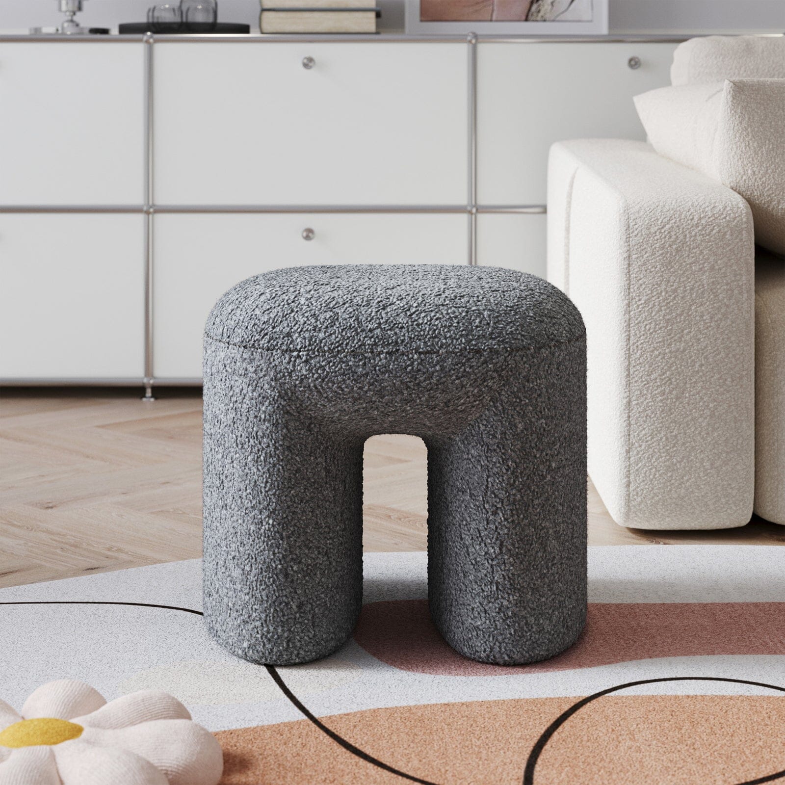Modern Curved Teddy Fabric Stool Collection Living and Home 