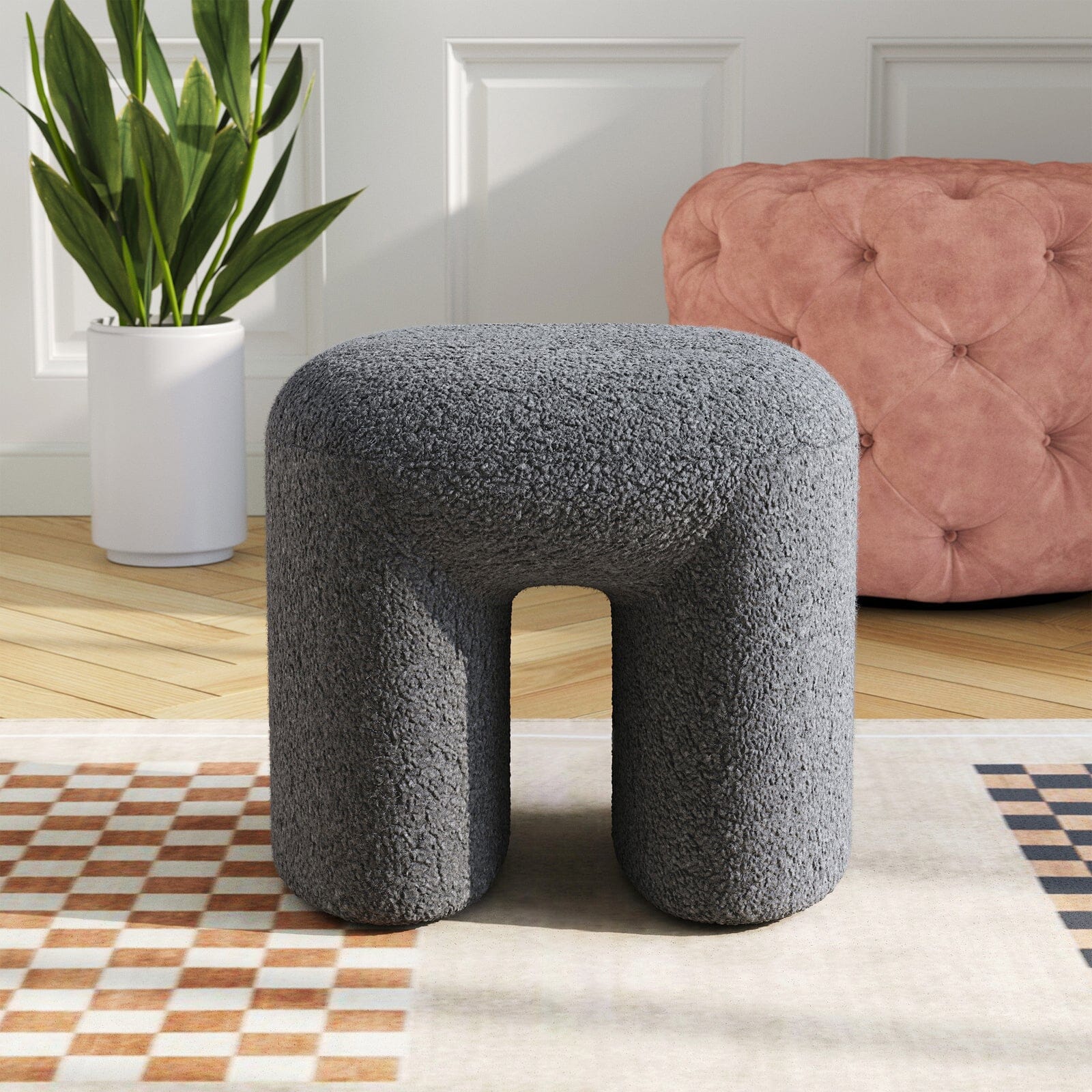 Modern Curved Teddy Fabric Stool Collection Living and Home 