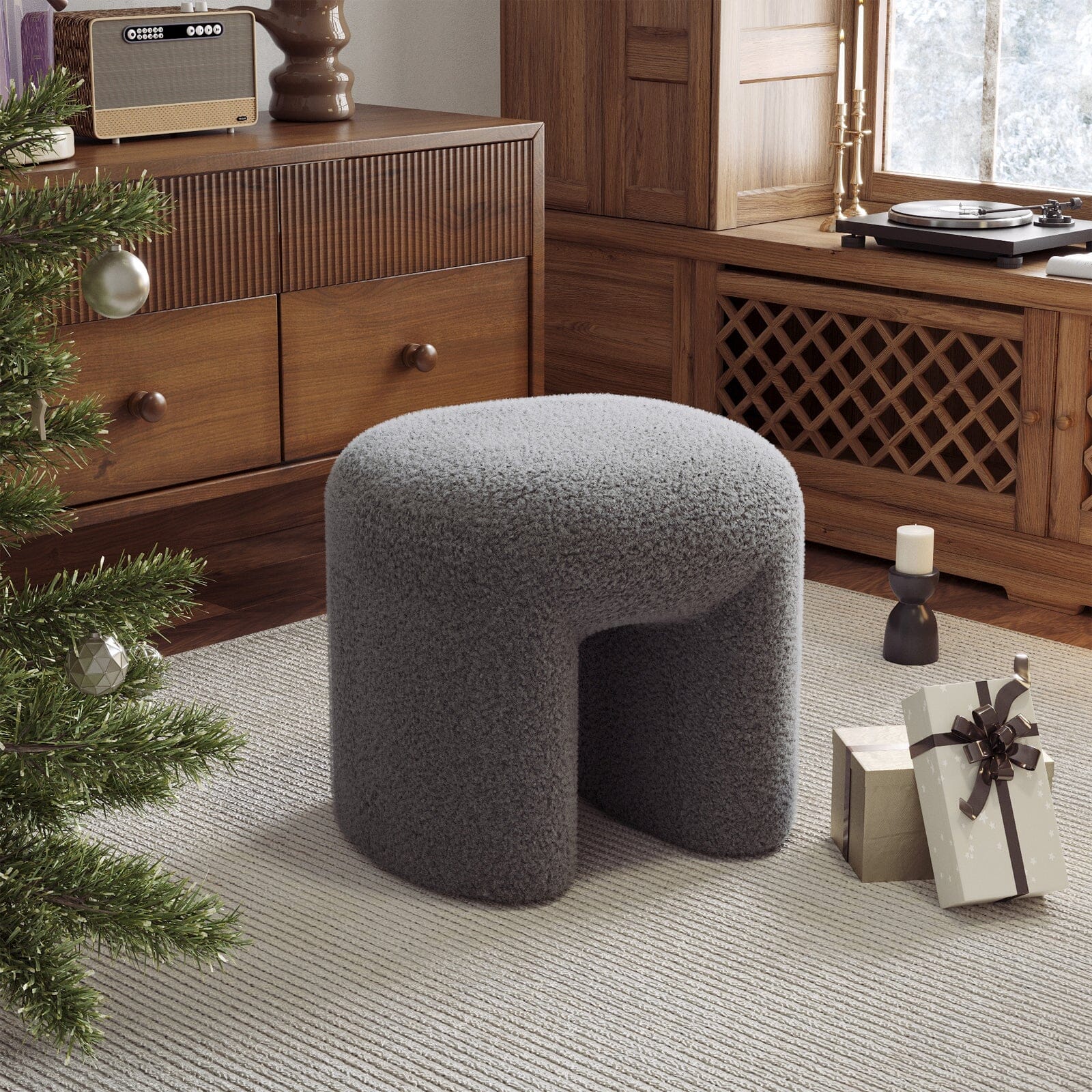 Modern Curved Teddy Fabric Stool Collection Living and Home 