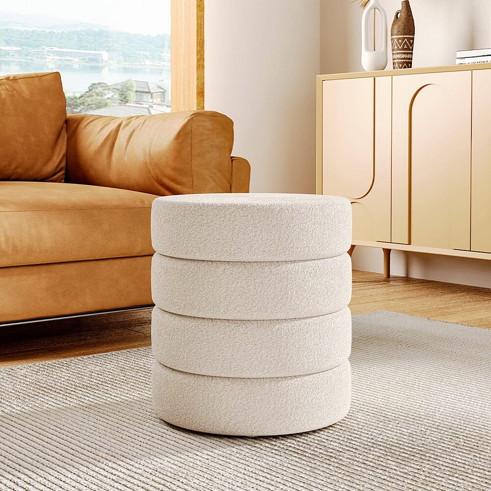 Round Stacked Teddy Fabric Stool Living and Home 