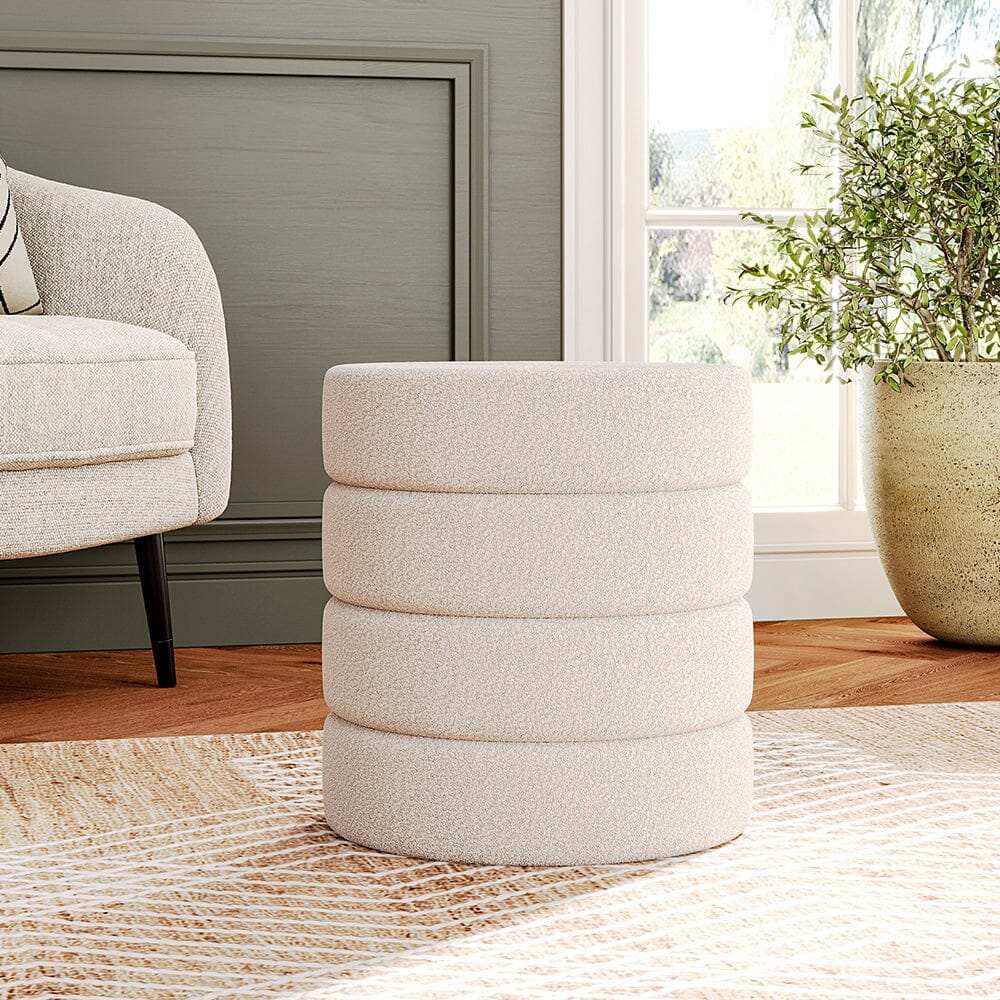 Round Stacked Teddy Fabric Stool Living and Home 