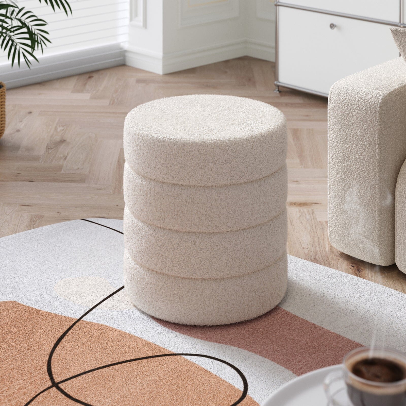 Round Stacked Teddy Fabric Stool Living and Home 