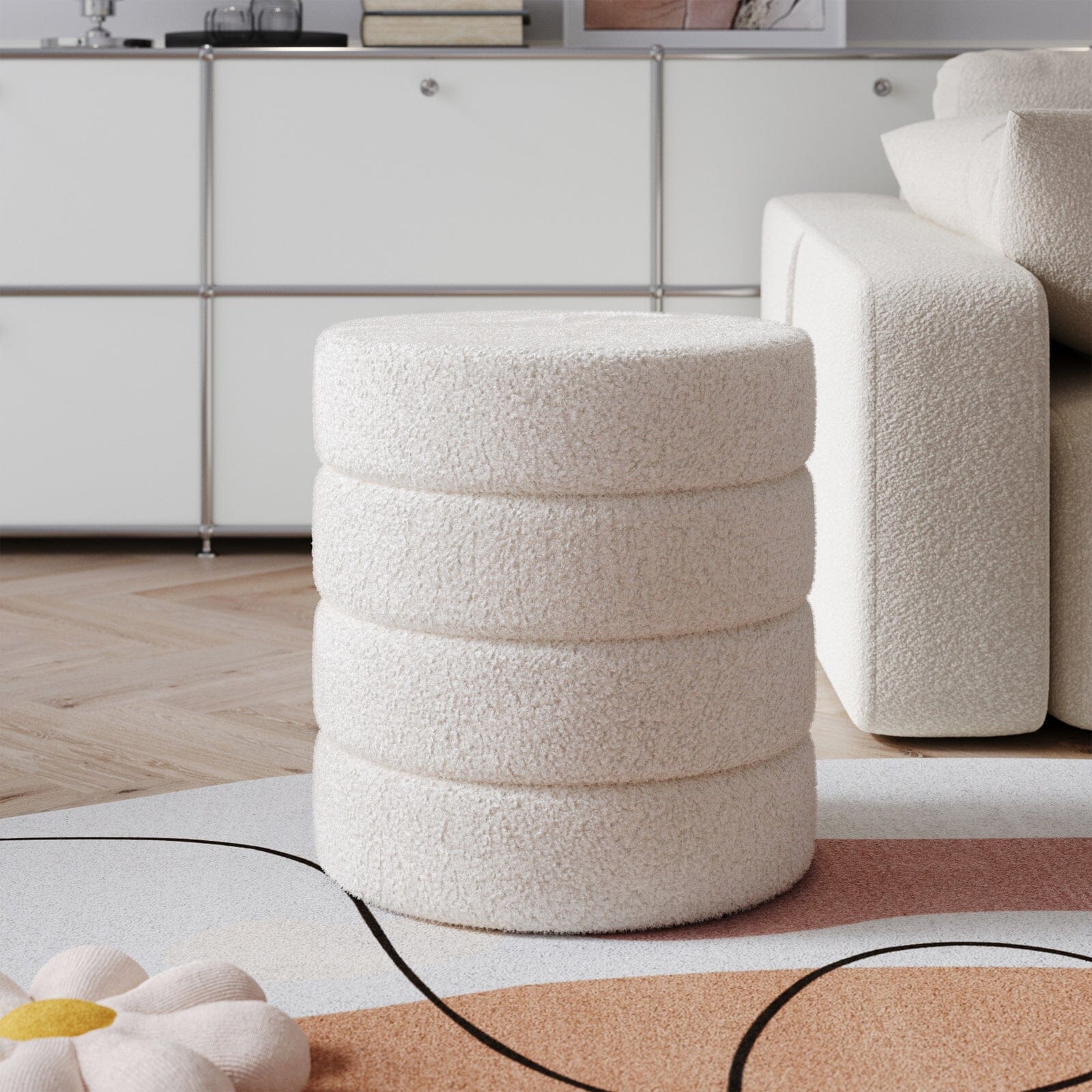 Round Stacked Teddy Fabric Stool Living and Home 