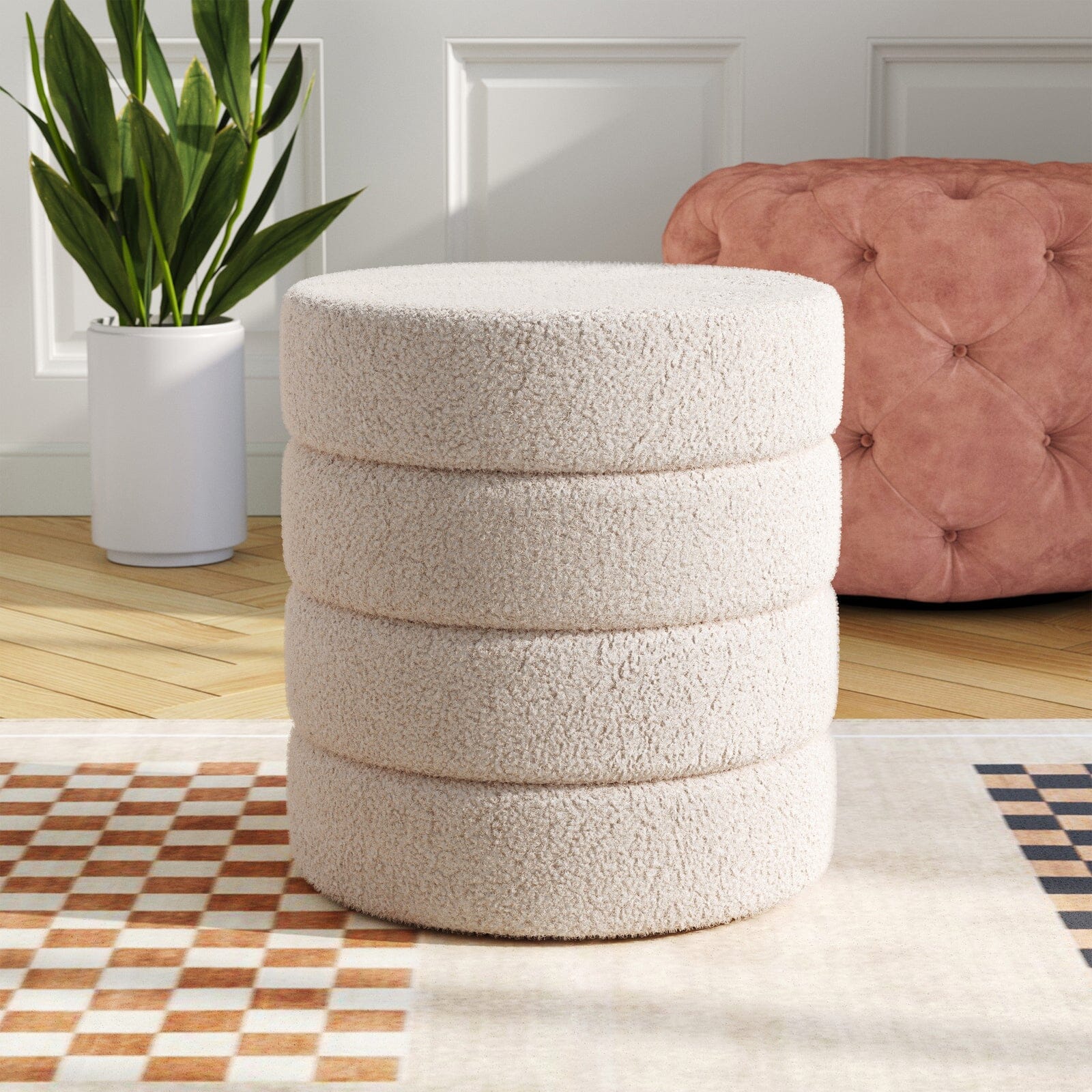 Round Stacked Teddy Fabric Stool Living and Home 