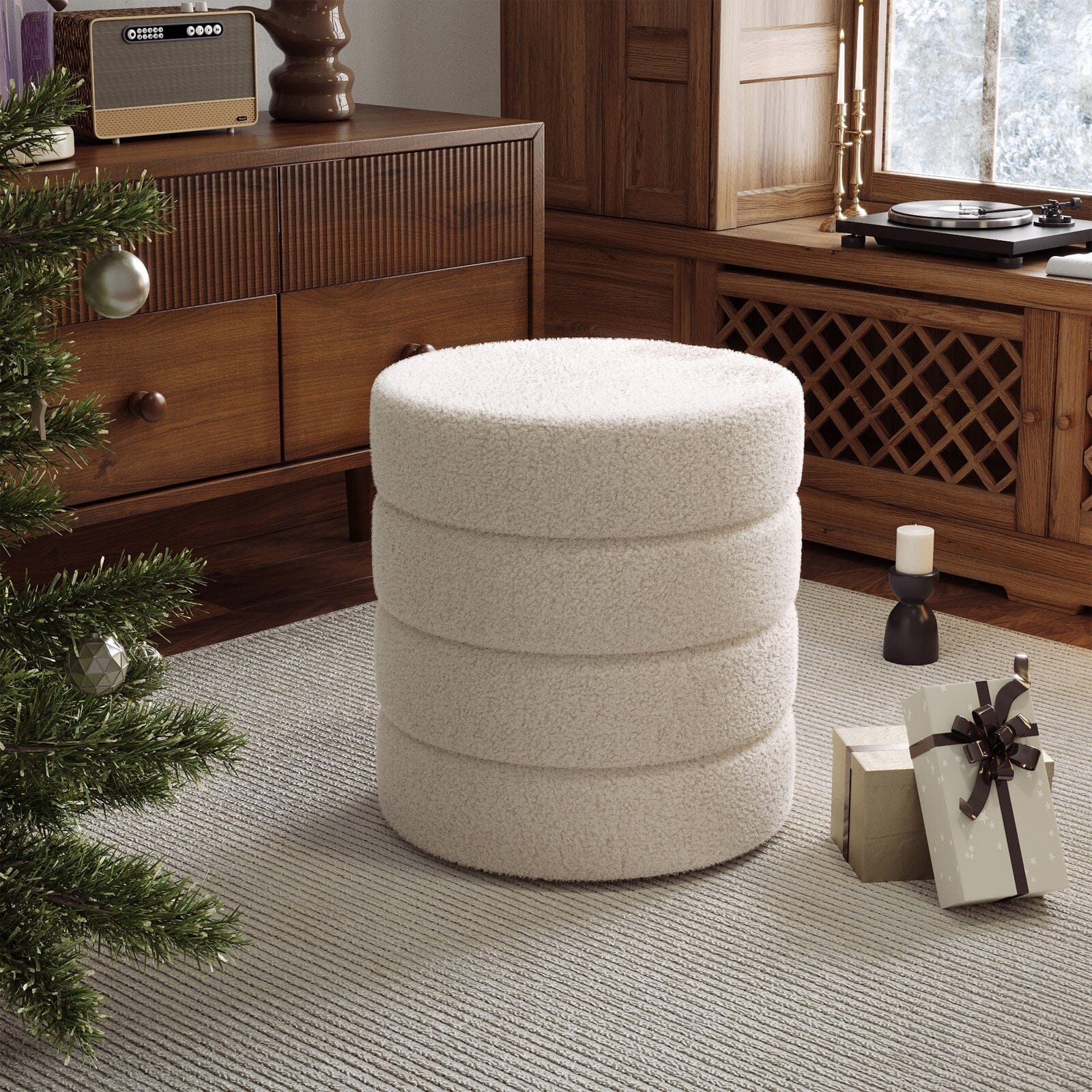 Round Stacked Teddy Fabric Stool Living and Home 