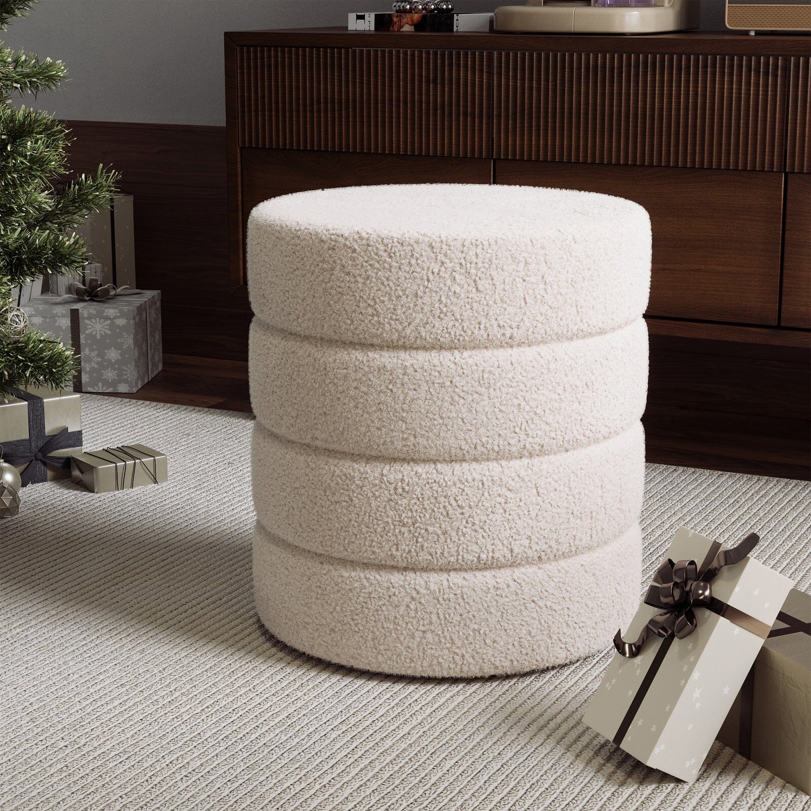 Round Stacked Teddy Fabric Stool Living and Home 