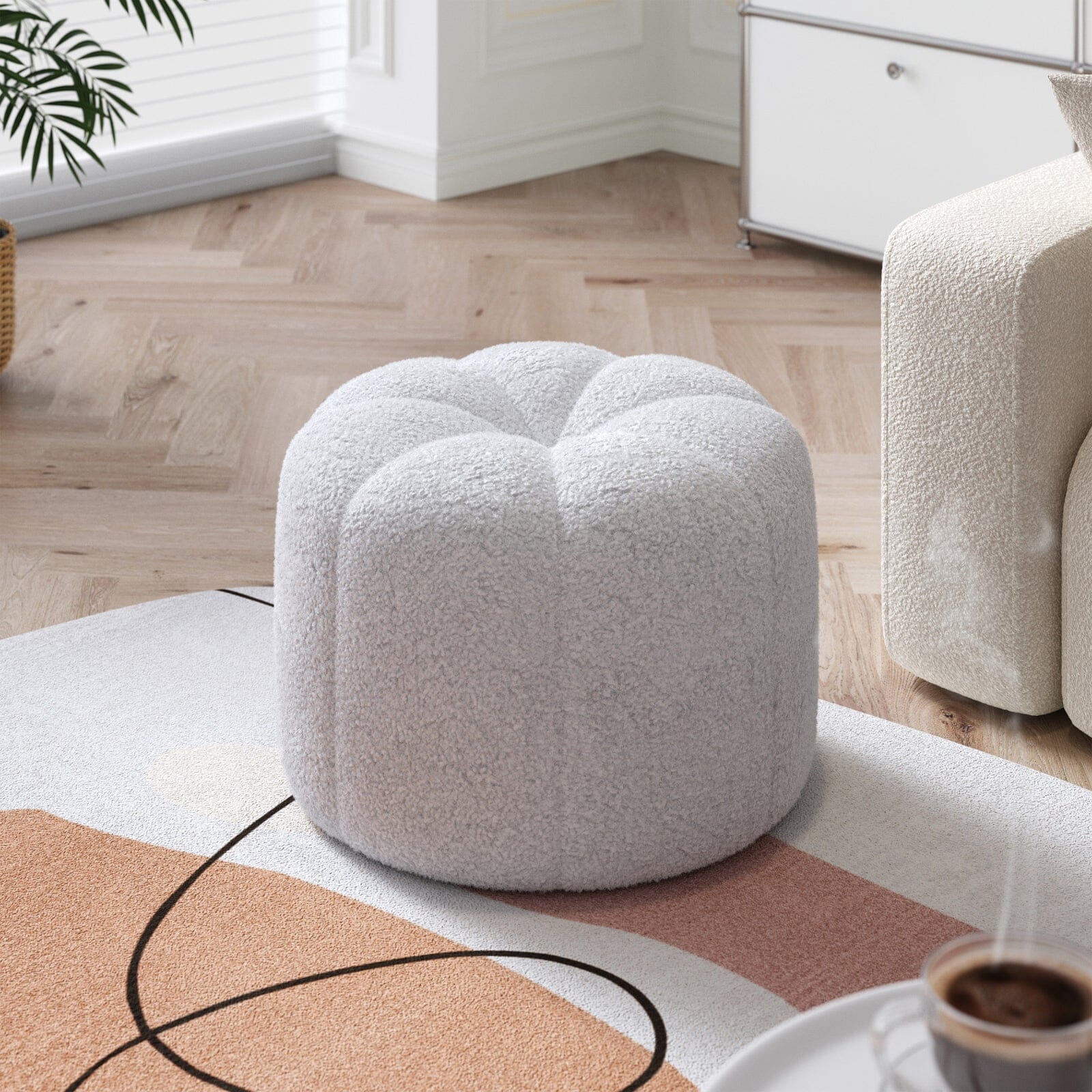 Pumpkin-Shaped Teddy Fabric Ottoman Living and Home 