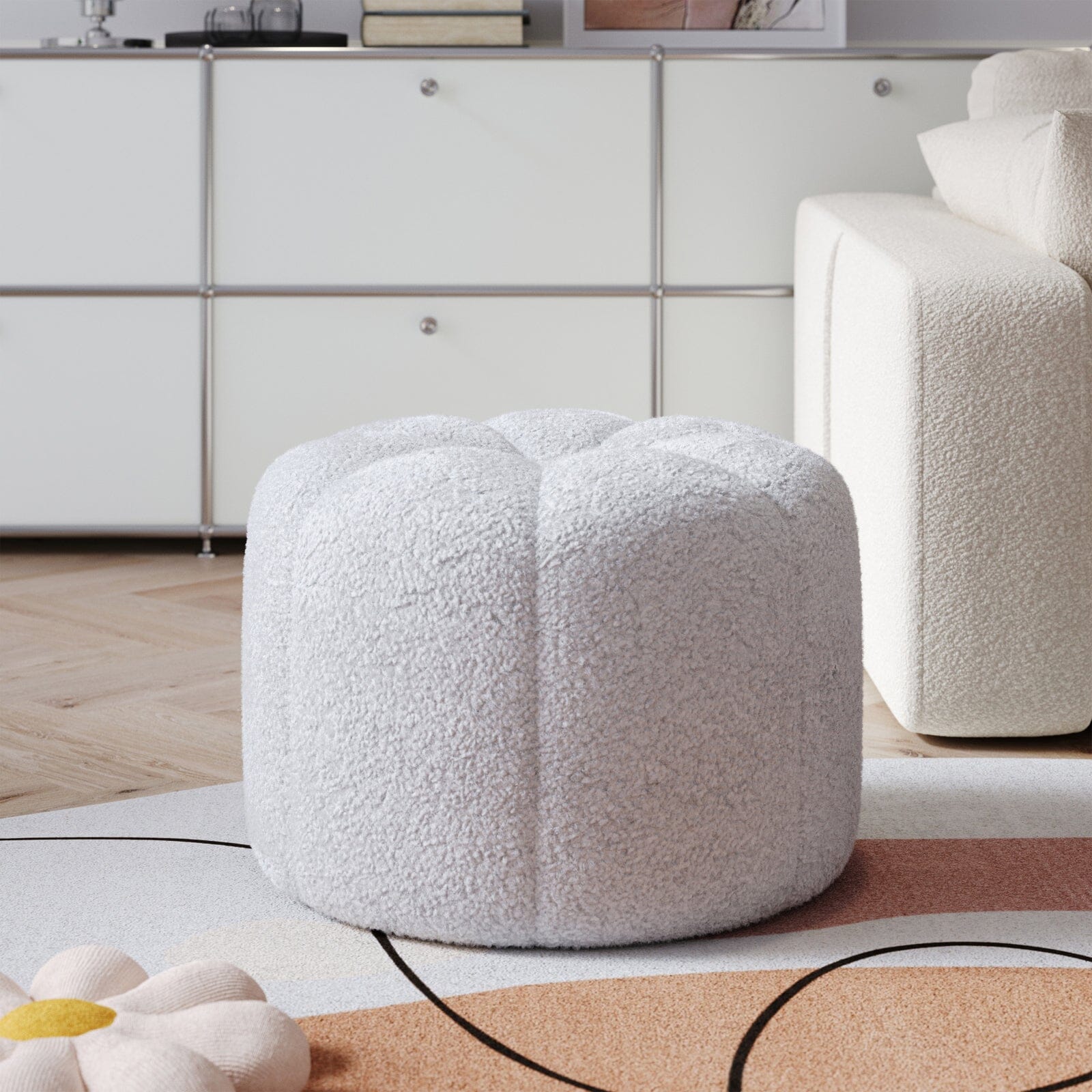 Pumpkin-Shaped Teddy Fabric Ottoman Living and Home 