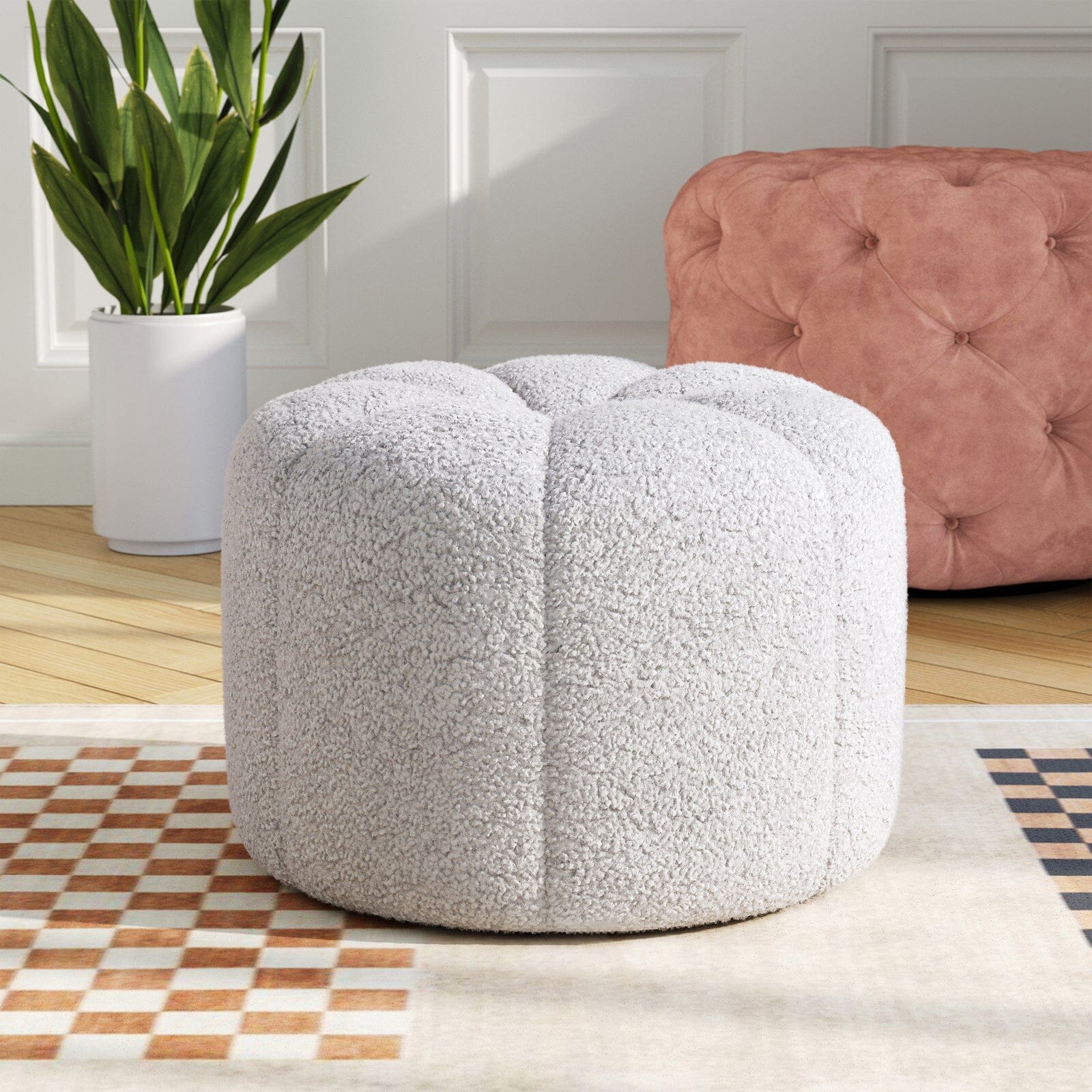 Pumpkin-Shaped Teddy Fabric Ottoman Living and Home 