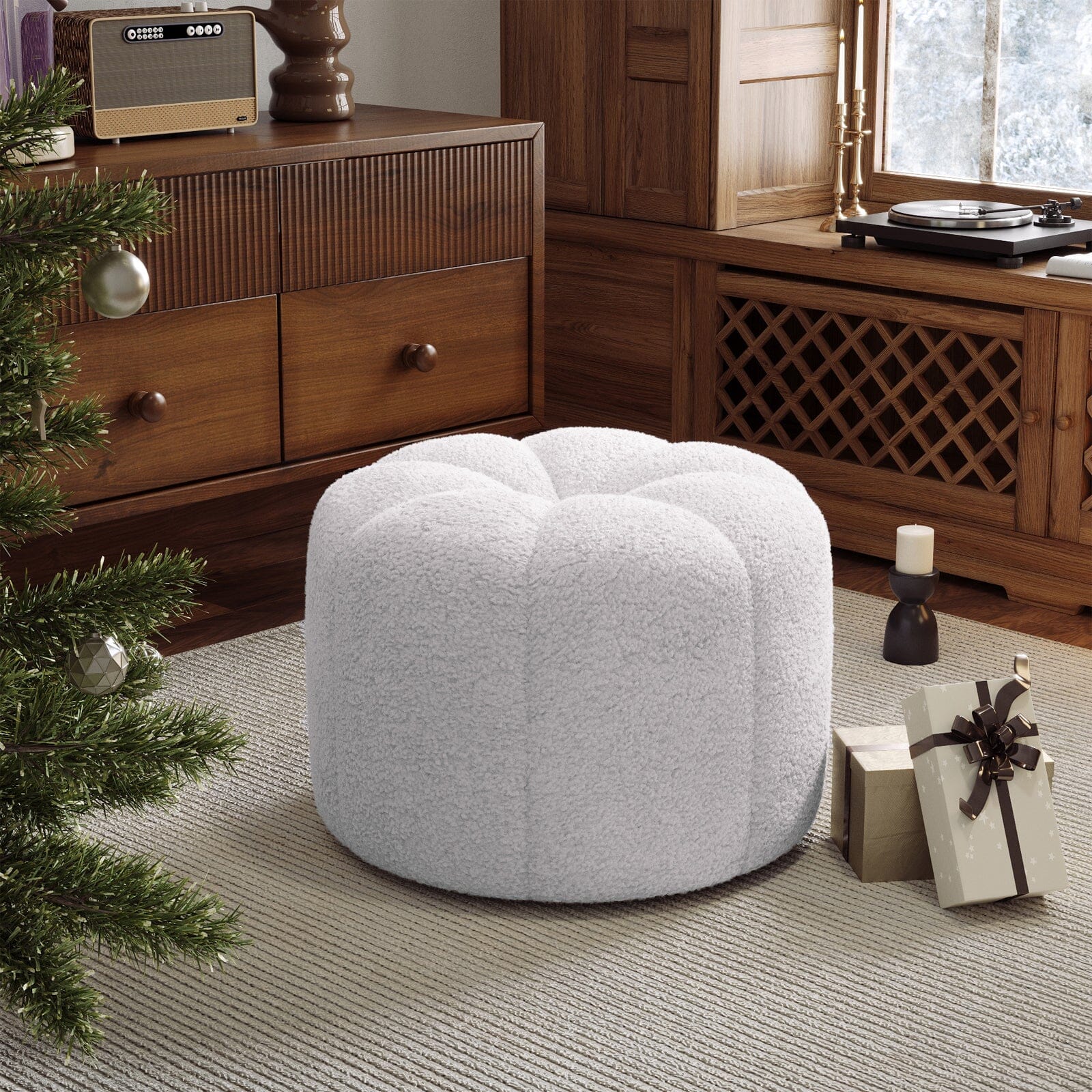Pumpkin-Shaped Teddy Fabric Ottoman Living and Home 