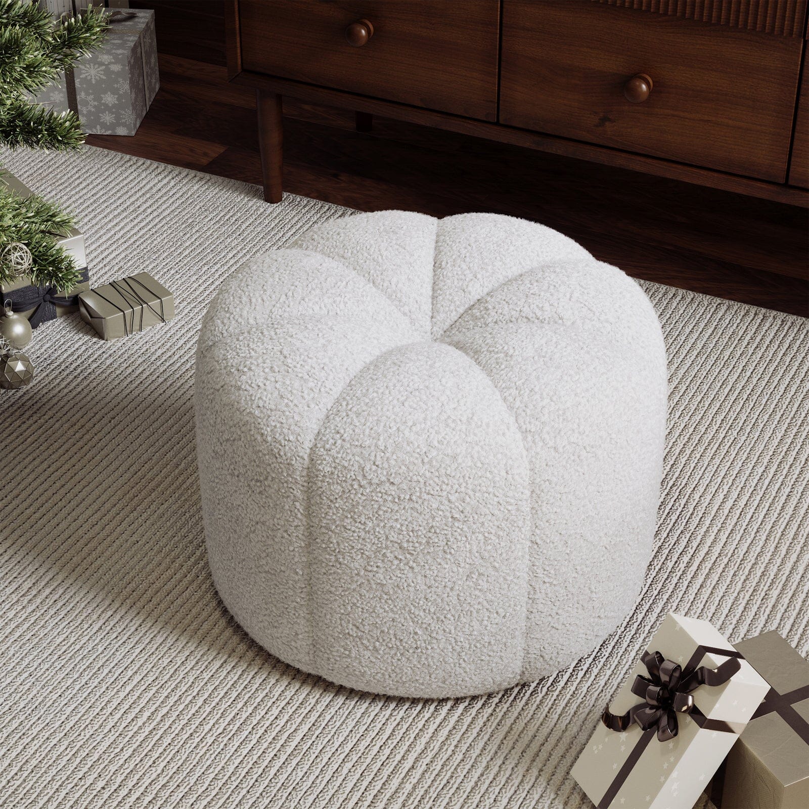 Pumpkin-Shaped Teddy Fabric Ottoman Living and Home 