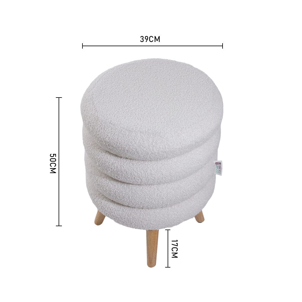 Round Stacked Teddy Fabric Stool with Wooden Legs Living and Home 