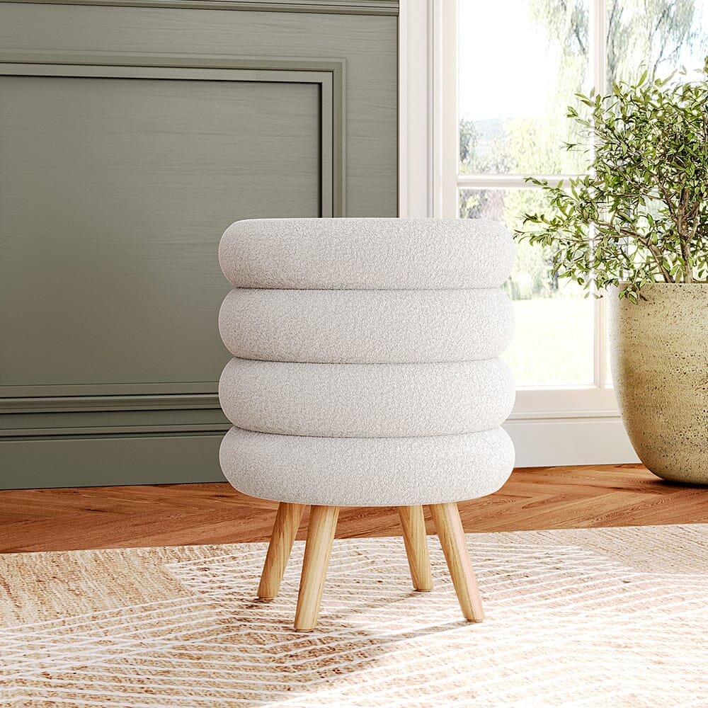 Round Stacked Teddy Fabric Stool with Wooden Legs Living and Home 