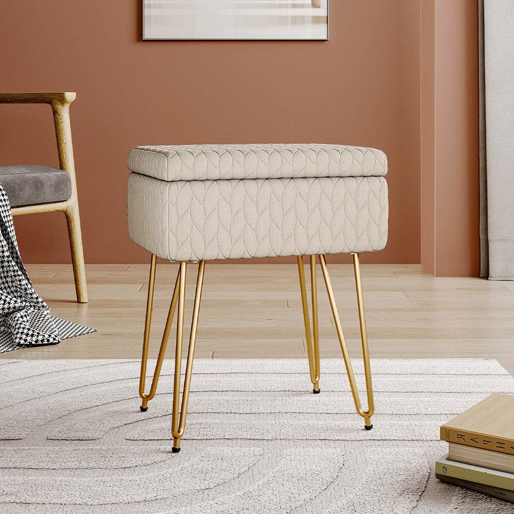 Multi-Purpose Ottoman Stool with Full Cover Lid Living and Home Beige 