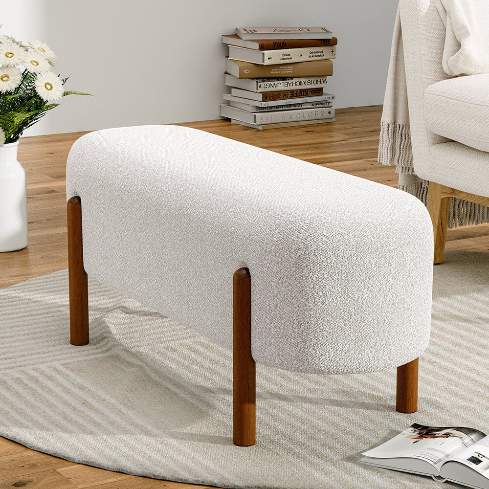 Modern Boucle Bench with Walnut Wood Legs Living and Home 