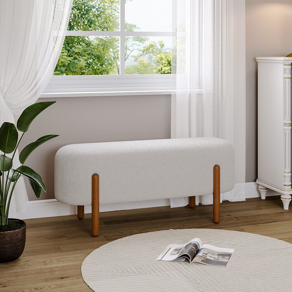 Modern Boucle Bench with Walnut Wood Legs Living and Home 