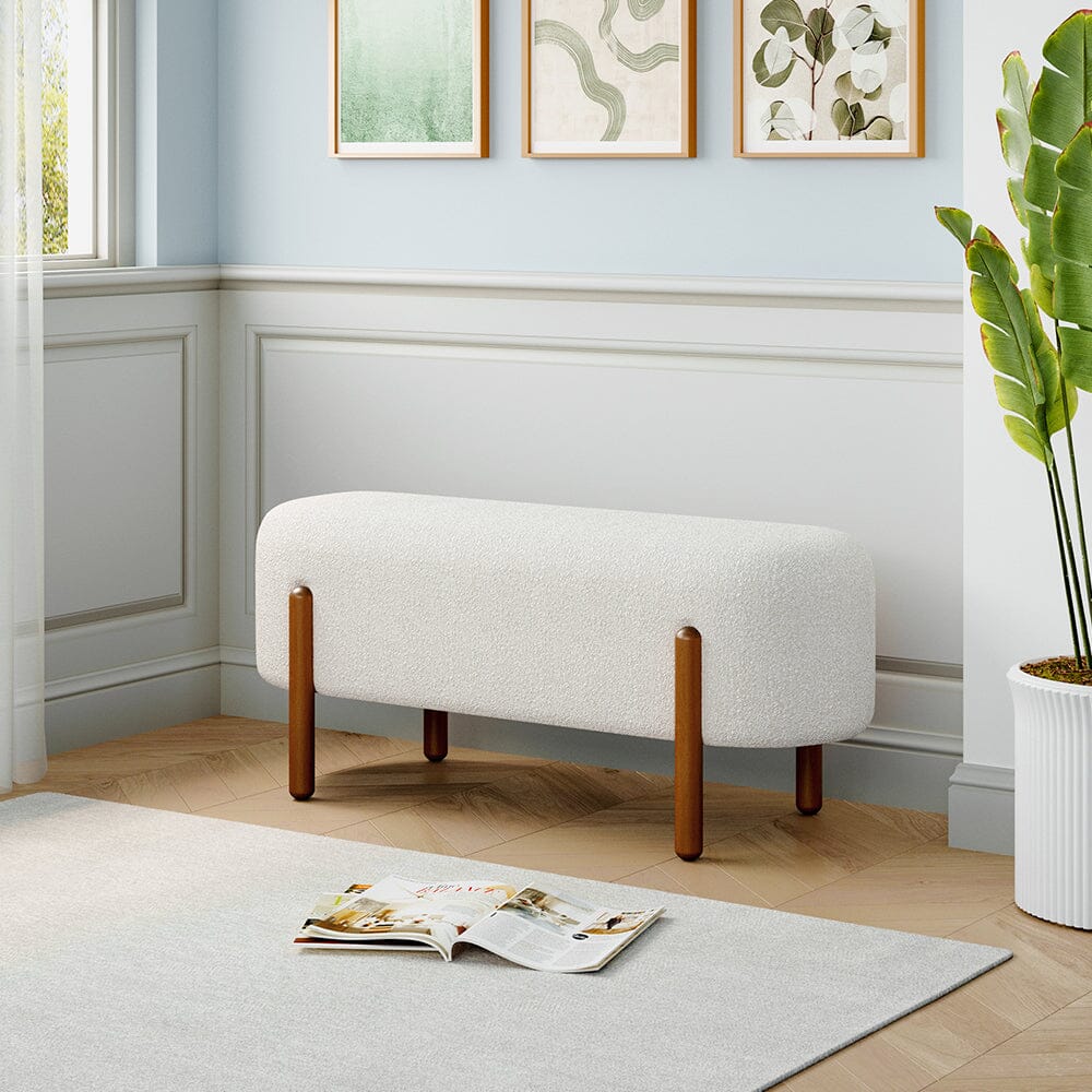 Modern Boucle Bench with Walnut Wood Legs Living and Home 
