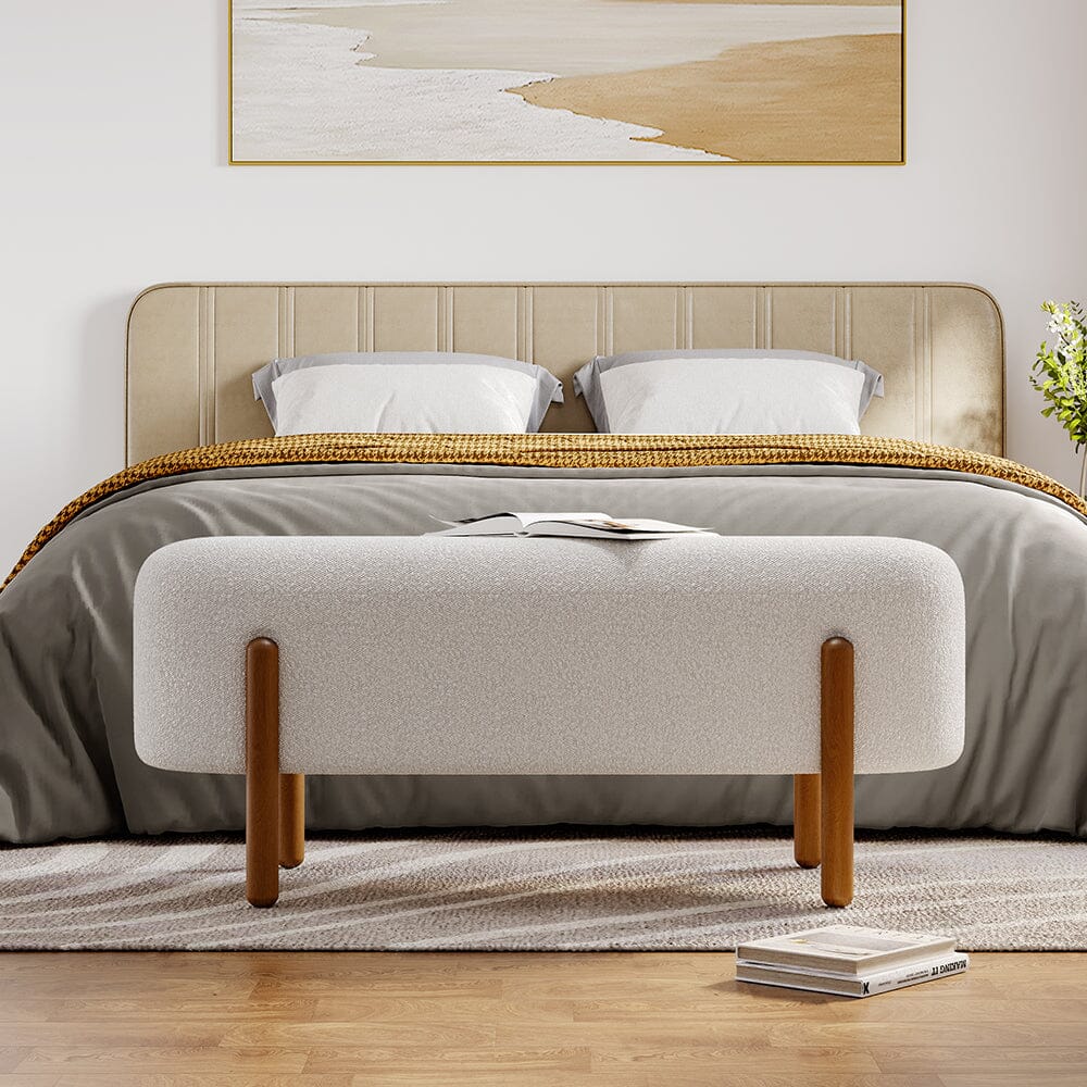 Modern Boucle Bench with Walnut Wood Legs Living and Home 