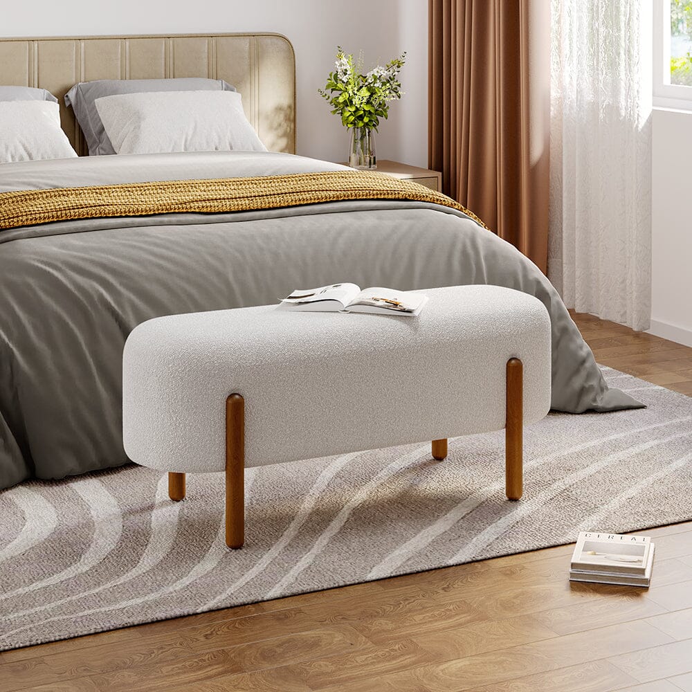 Modern Boucle Bench with Walnut Wood Legs Living and Home 