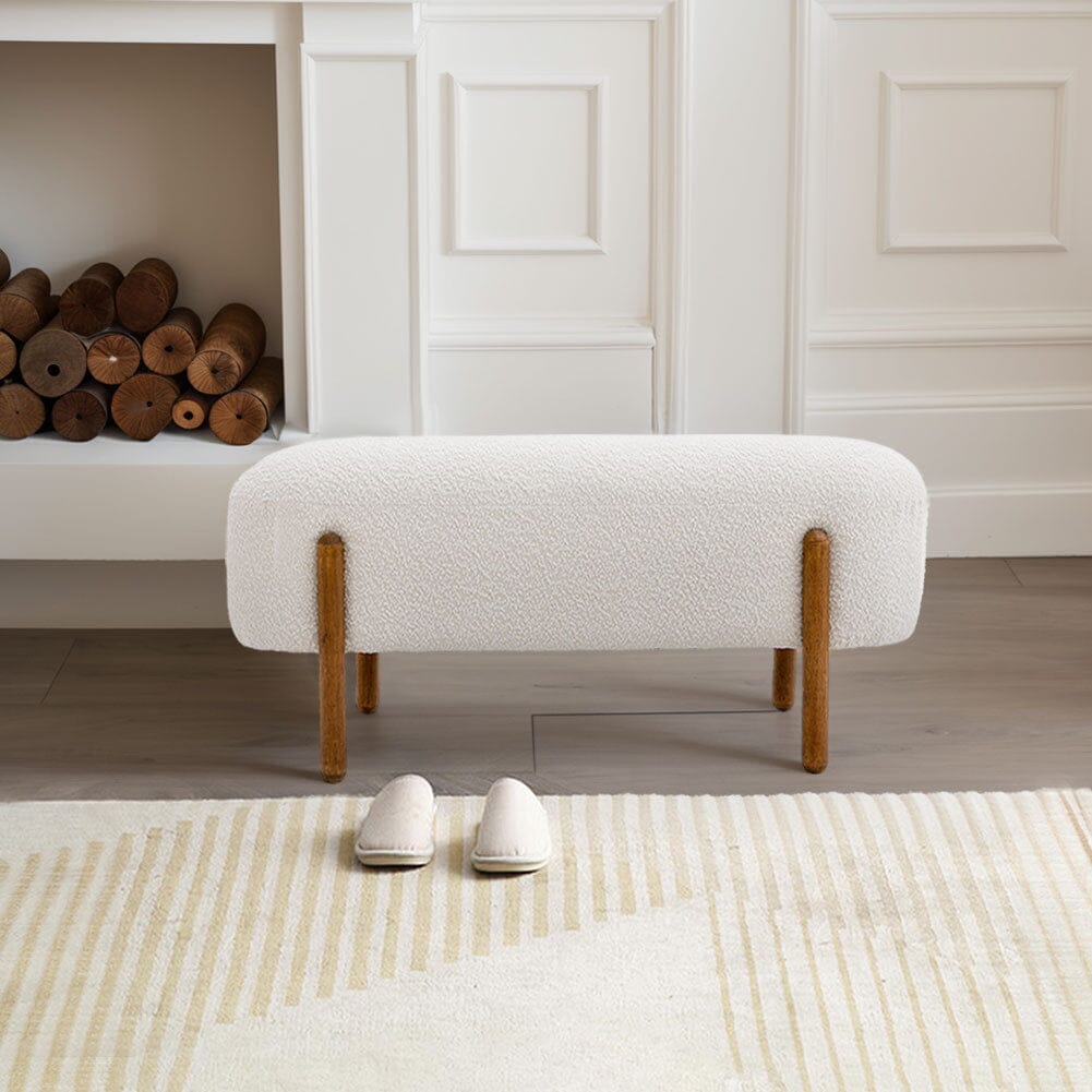 Modern Boucle Bench with Walnut Wood Legs Living and Home 