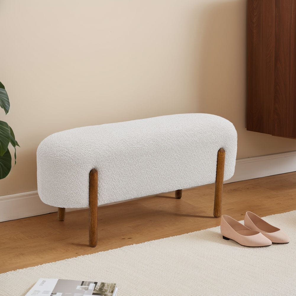 Modern Boucle Bench with Walnut Wood Legs Living and Home 