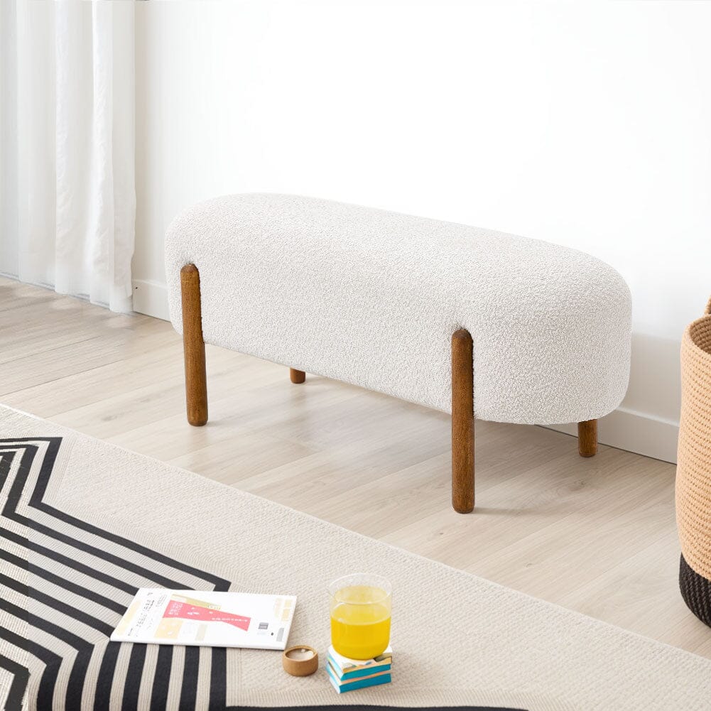 Modern Boucle Bench with Walnut Wood Legs Living and Home 