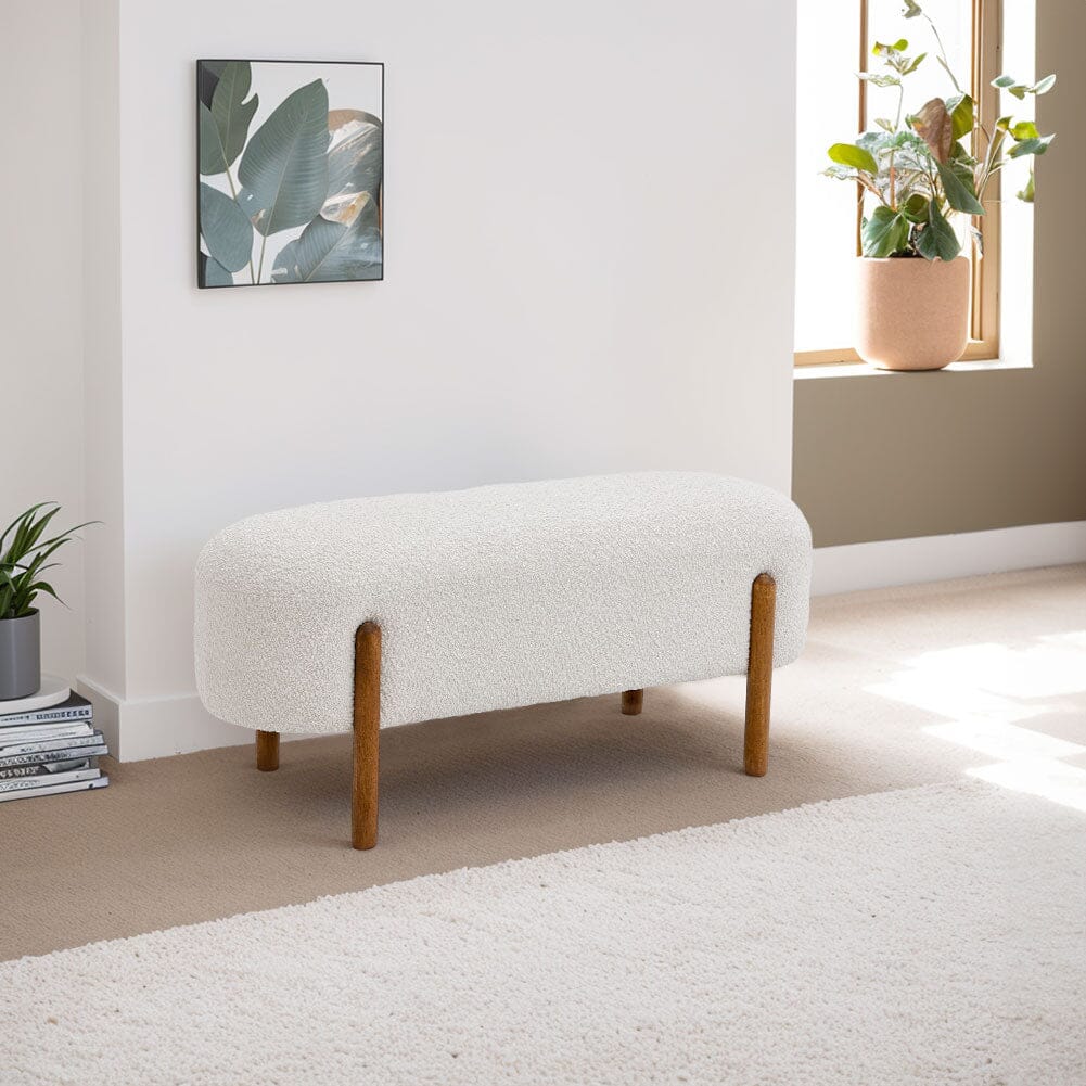 Modern Boucle Bench with Walnut Wood Legs Living and Home 
