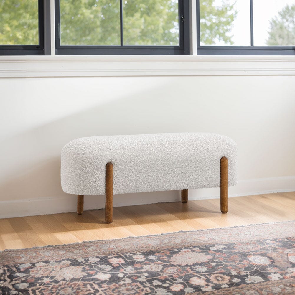 Modern Boucle Bench with Walnut Wood Legs Living and Home 