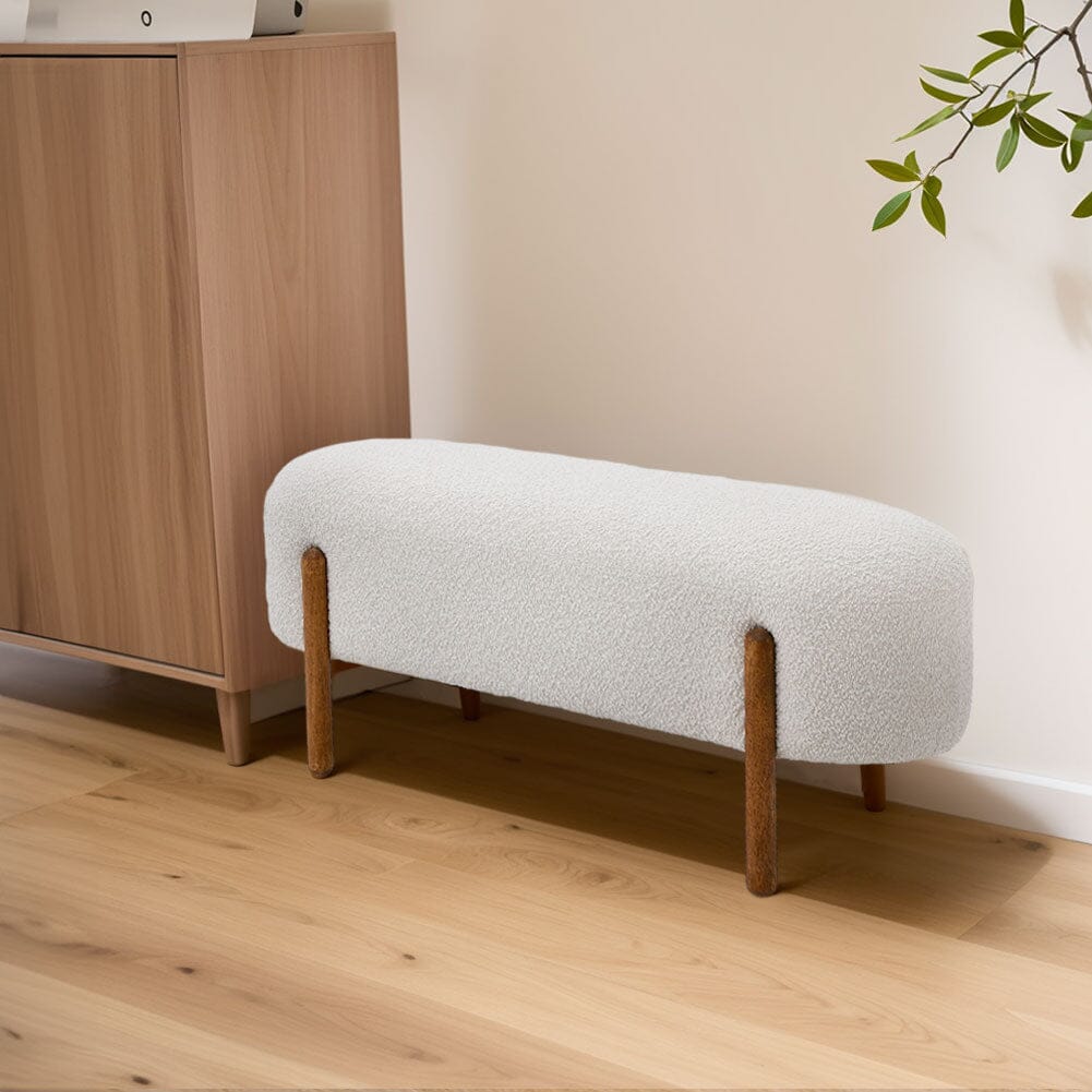 Modern Boucle Bench with Walnut Wood Legs Living and Home 