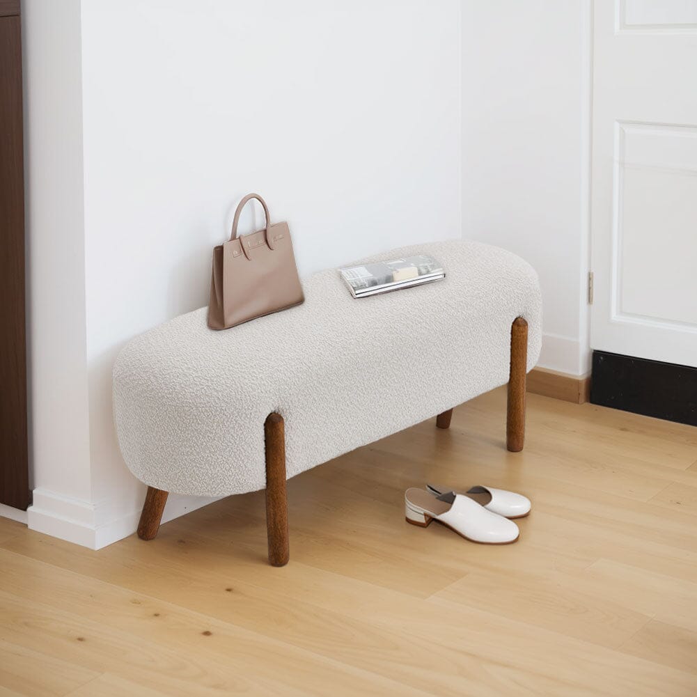 Modern Boucle Bench with Walnut Wood Legs Living and Home 