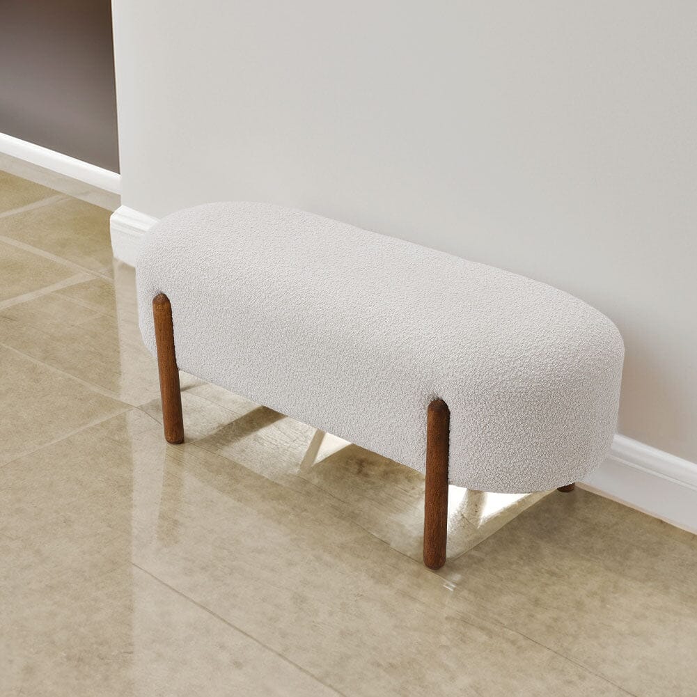 Modern Boucle Bench with Walnut Wood Legs Living and Home 